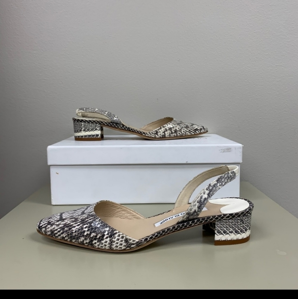 Manolo Blahnik Black and Lizard Sandals